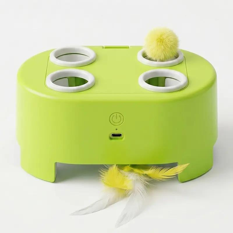 2-in-1 Interactive Cat Hunting Toy with Pop-Up Mice and Rotating Feather - USB-C Rechargeable for Indoor Engagement