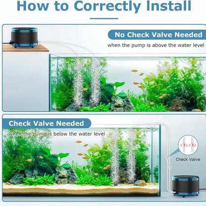 Hygger Aquarium Air Pump for Aquarium Fish - Dual Outlet, Quiet Powerful 4W/8W Plastic Body Fish Tank Aerator, Adjustable Oxygen Pump with Air Stone for Large Tanks up to 200 Gal