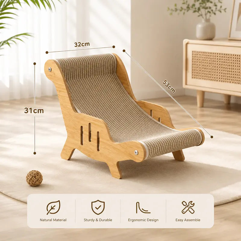 2-in-1 Natural Sisal Fiber Cat Scratcher and Lounge Chair with Hammock, Durable and Breathable All-Season Cat Bed for Claw Maintenance and Relaxation
