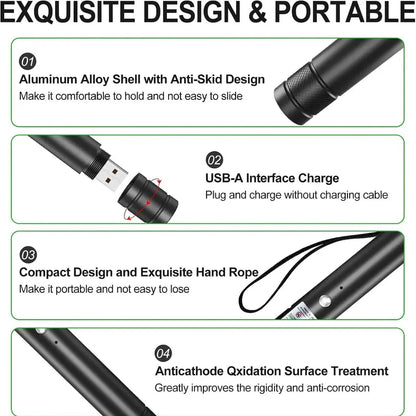 Rechargeable Green Laser Pointer and Line Light Flashlight for Long-Distance Use - Ideal for Presentations, TV/LED/LCD Screens, Office, Outdoors, and Pet Entertainment