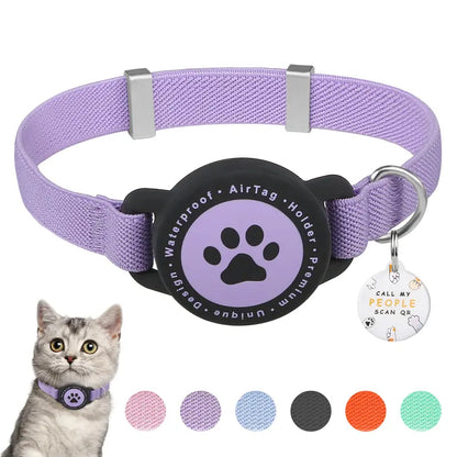 Smart Airtag Pet Collar for Kittens & Small Dogs - Adjustable Collars, 2-In-1 QR ID Tag, Elastic Strap Safety Gear, Reflective, Waterproof, Secure Hold, Customized Quick-Release Buckle, Indoor Use, Holiday Gift