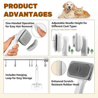 Self-Cleaning Deshedding Slicker Comb for Dogs and Cats - One-Click Release Grooming Brush for Effective Shedding Control and Easy Maintenance