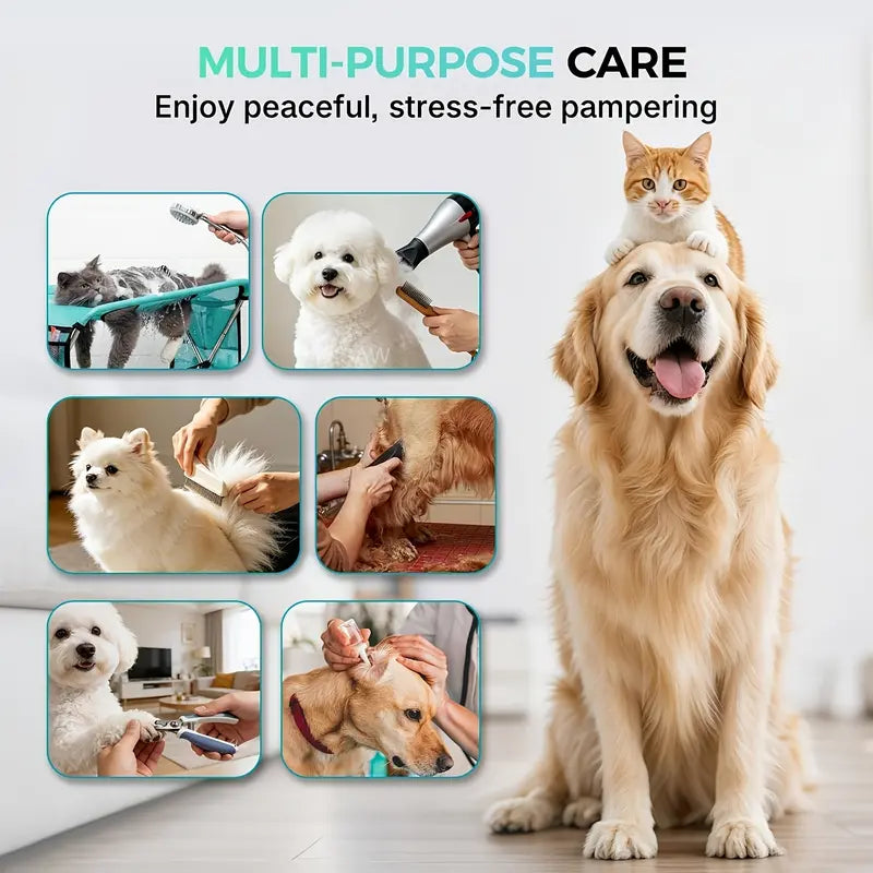 Pet Grooming Hammock with Stainless Steel Stand, Small-Medium Bathing Aid with Towel Strap, Foldable Stable Tool for Grooming Nail Trimming (No Battery, Ideal for Senior Dogs & Cats)