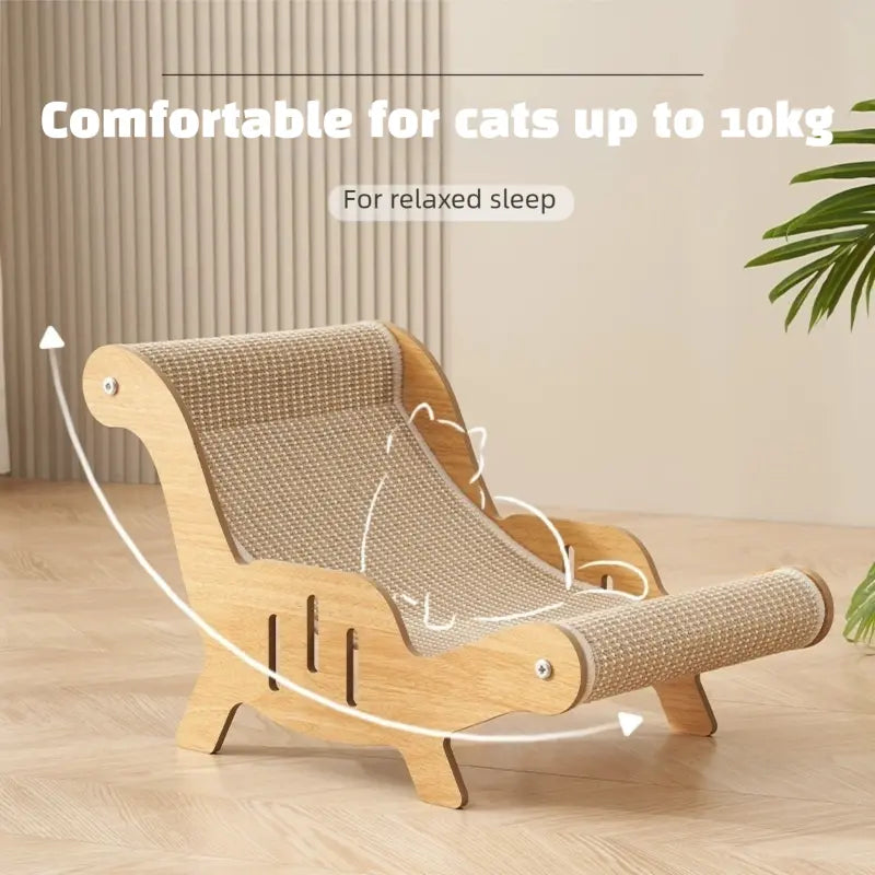 2-in-1 Natural Sisal Fiber Cat Scratcher and Lounge Chair with Hammock, Durable and Breathable All-Season Cat Bed for Claw Maintenance and Relaxation
