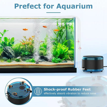 Hygger Aquarium Air Pump for Aquarium Fish - Dual Outlet, Quiet Powerful 4W/8W Plastic Body Fish Tank Aerator, Adjustable Oxygen Pump with Air Stone for Large Tanks up to 200 Gal