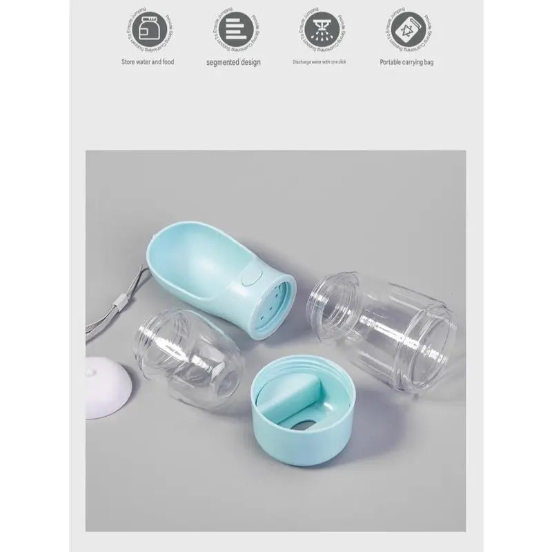 Portable Dog Water Bottle with Integrated Animal Water Bowl - Multifunctional On-The-Go Pet Hydration, Feeding Accessory for Dogs