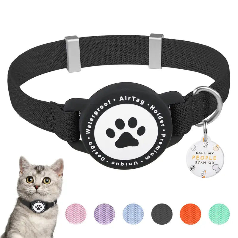 Smart Airtag Pet Collar for Kittens & Small Dogs - Adjustable Collars, 2-In-1 QR ID Tag, Elastic Strap Safety Gear, Reflective, Waterproof, Secure Hold, Customized Quick-Release Buckle, Indoor Use, Holiday Gift