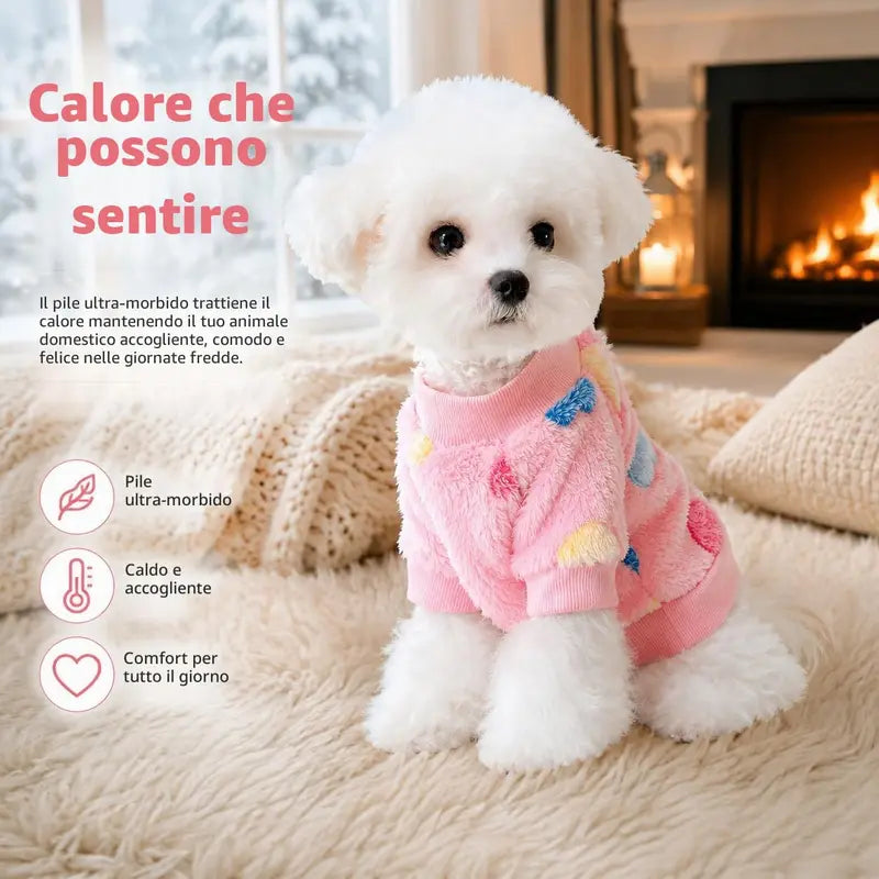 Unisex Festive Soft Flannel Christmas Dog Coat - Snug Fit Winter Jacket for Small Dogs, Cats, Pet Clothing for Teddy, Pomeranian, Bichon, Leisure Holiday Outfit (Multi-Size)