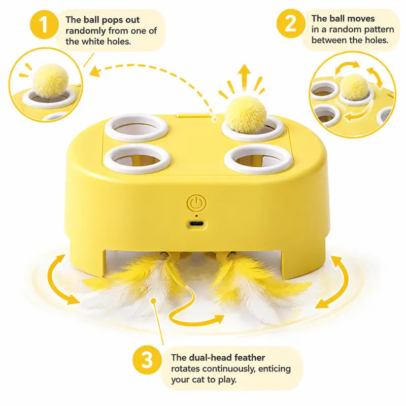 2-in-1 Interactive Cat Hunting Toy with Pop-Up Mice and Rotating Feather - USB-C Rechargeable for Indoor Engagement