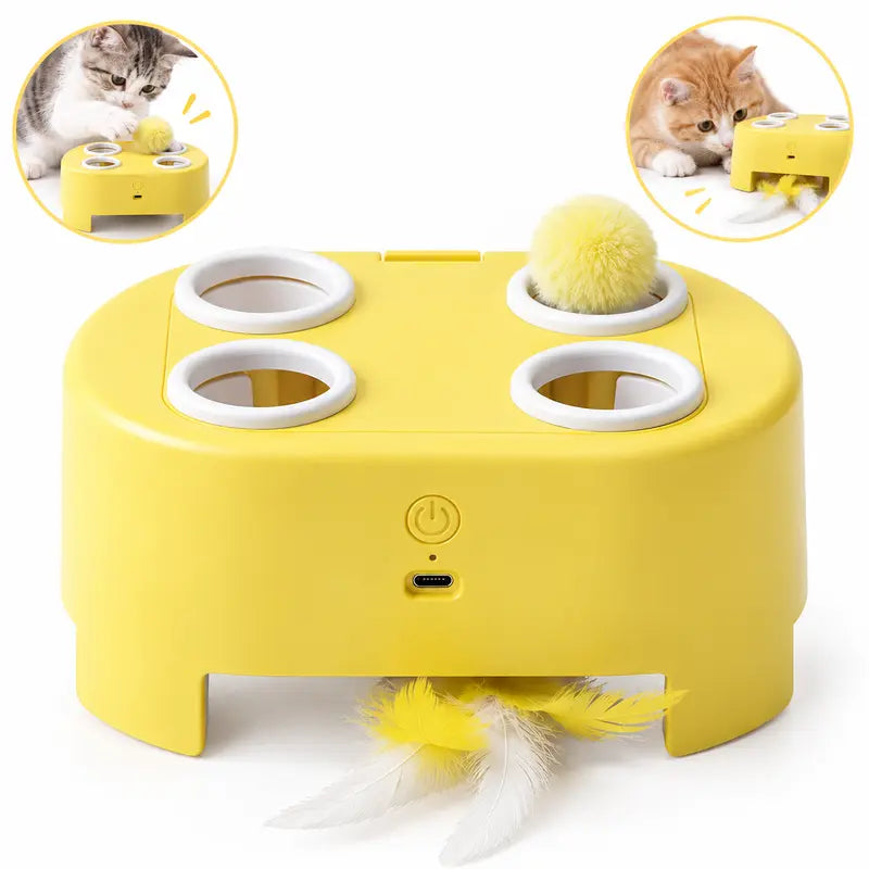 2-in-1 Interactive Cat Hunting Toy with Pop-Up Mice and Rotating Feather - USB-C Rechargeable for Indoor Engagement