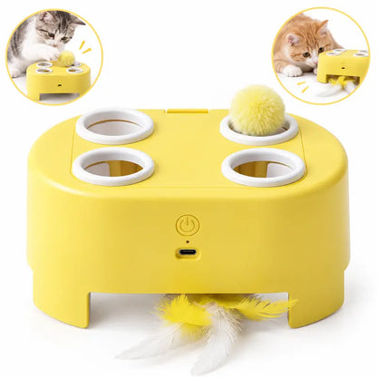 2-in-1 Interactive Cat Hunting Toy with Pop-Up Mice and Rotating Feather - USB-C Rechargeable for Indoor Engagement