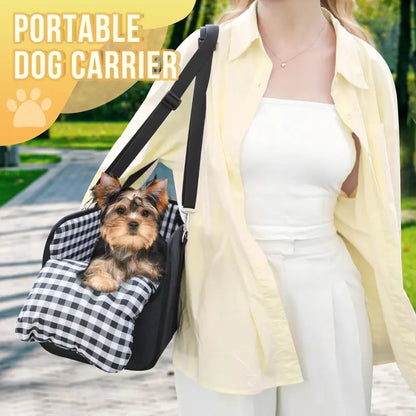 Premium Center Mount Car Pet Booster Seat for Small Cats & Dogs (Under 11 Lbs) - Anti-Collapsing Carrier Bag, Elevated Design, Plush Mat, Secure Tether, Plaid Print, Rotating Hooks, Soft Ride, Car Accessories