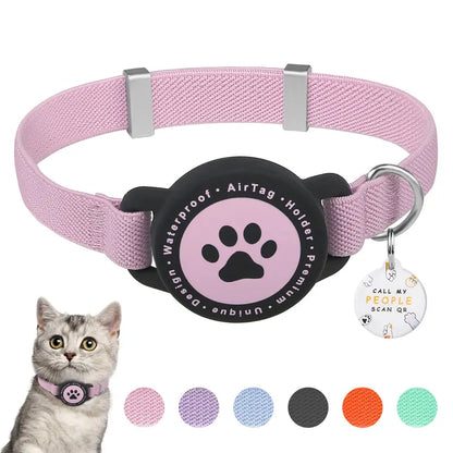 Smart Airtag Pet Collar for Kittens & Small Dogs - Adjustable Collars, 2-In-1 QR ID Tag, Elastic Strap Safety Gear, Reflective, Waterproof, Secure Hold, Customized Quick-Release Buckle, Indoor Use, Holiday Gift