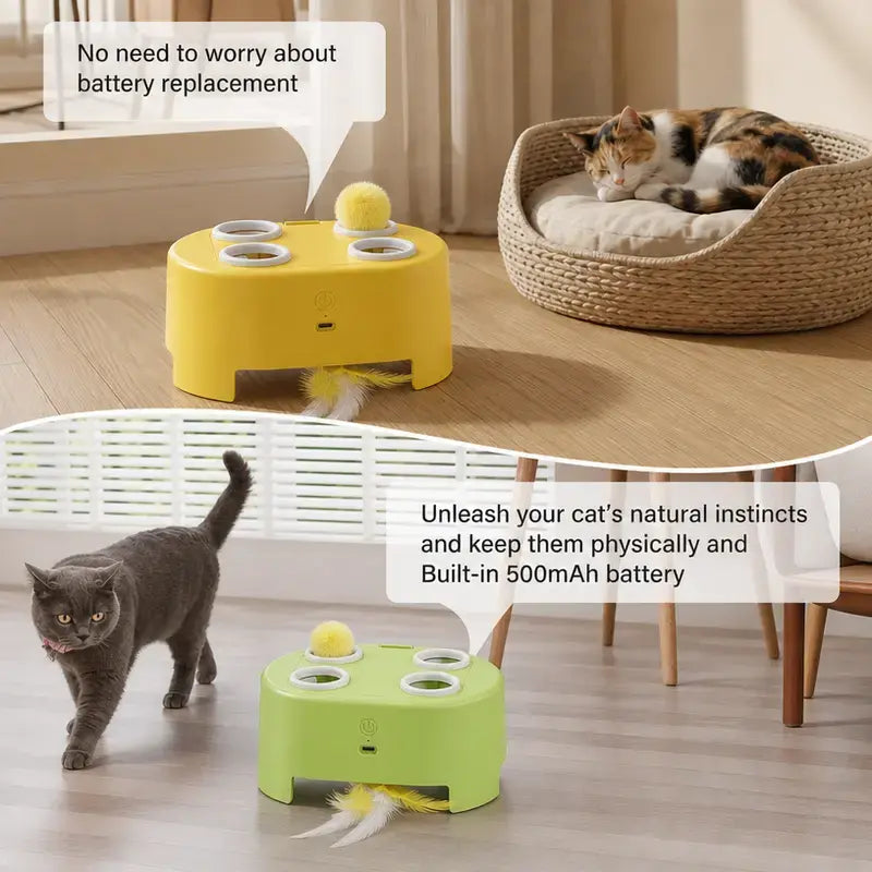 2-in-1 Interactive Cat Hunting Toy with Pop-Up Mice and Rotating Feather - USB-C Rechargeable for Indoor Engagement