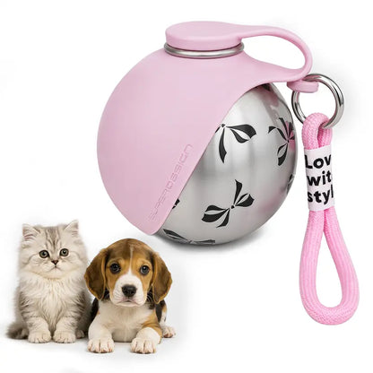 Eorthex Stainless Steel 3-In-1 Portable Pet Water Bottle - 10 Oz Foldable Bowl Mode, Leak-Proof Water Ball for Small Dog Walking, Pet Feeding Supplies