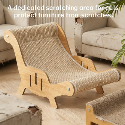 2-in-1 Natural Sisal Fiber Cat Scratcher and Lounge Chair with Hammock, Durable and Breathable All-Season Cat Bed for Claw Maintenance and Relaxation
