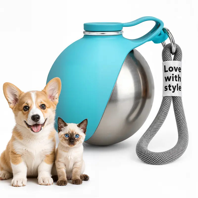 Eorthex Stainless Steel 3-In-1 Portable Pet Water Bottle - 10 Oz Foldable Bowl Mode, Leak-Proof Water Ball for Small Dog Walking, Pet Feeding Supplies