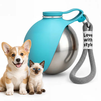 Eorthex Stainless Steel 3-In-1 Portable Pet Water Bottle - 10 Oz Foldable Bowl Mode, Leak-Proof Water Ball for Small Dog Walking, Pet Feeding Supplies