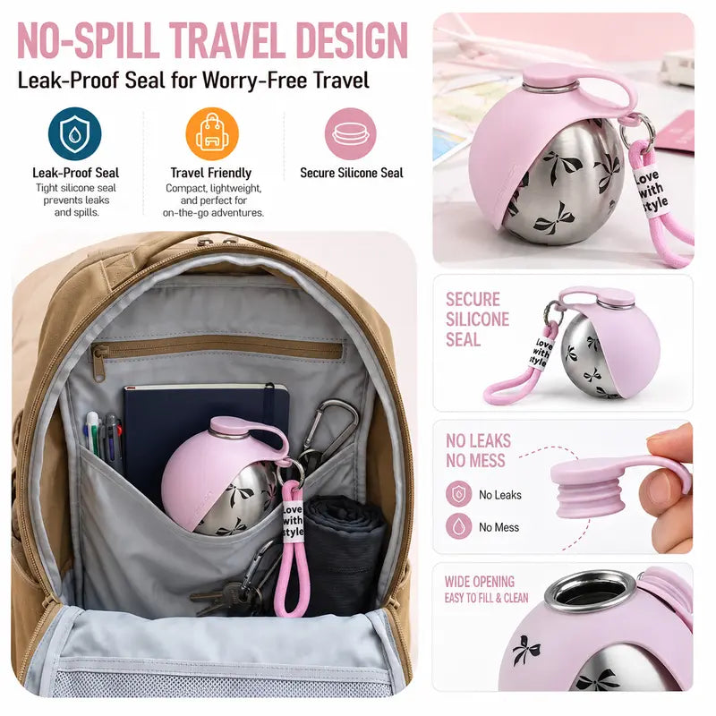 Eorthex Stainless Steel 3-In-1 Portable Pet Water Bottle - 10 Oz Foldable Bowl Mode, Leak-Proof Water Ball for Small Dog Walking, Pet Feeding Supplies