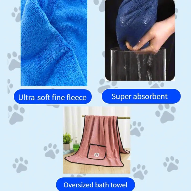 Extra Large Universal Pet Grooming Bath Towel - 51X27.55 In, Dense Plush Fibers, Ultra-Fine Soft Bristle Glide, Moisture-Trap, Instant Dry, Fade-Resistant, Fray-Resistant, Gentle on Skin, 51" Full Coverage for Puppies, Outdoor Enthusiasts