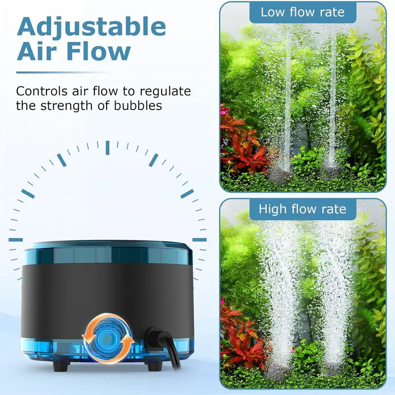 Hygger Aquarium Air Pump for Aquarium Fish - Dual Outlet, Quiet Powerful 4W/8W Plastic Body Fish Tank Aerator, Adjustable Oxygen Pump with Air Stone for Large Tanks up to 200 Gal