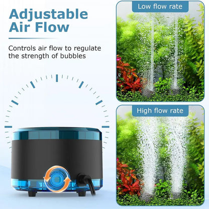 Hygger Aquarium Air Pump for Aquarium Fish - Dual Outlet, Quiet Powerful 4W/8W Plastic Body Fish Tank Aerator, Adjustable Oxygen Pump with Air Stone for Large Tanks up to 200 Gal