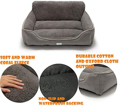 Rectangle Dog Bed - Washable and Warm with Anti-Slip Bottom for Small to Large Dogs (Medium, Grey)