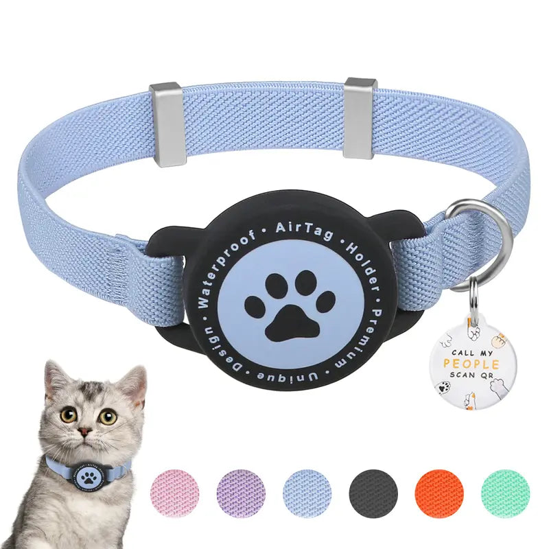 Smart Airtag Pet Collar for Kittens & Small Dogs - Adjustable Collars, 2-In-1 QR ID Tag, Elastic Strap Safety Gear, Reflective, Waterproof, Secure Hold, Customized Quick-Release Buckle, Indoor Use, Holiday Gift