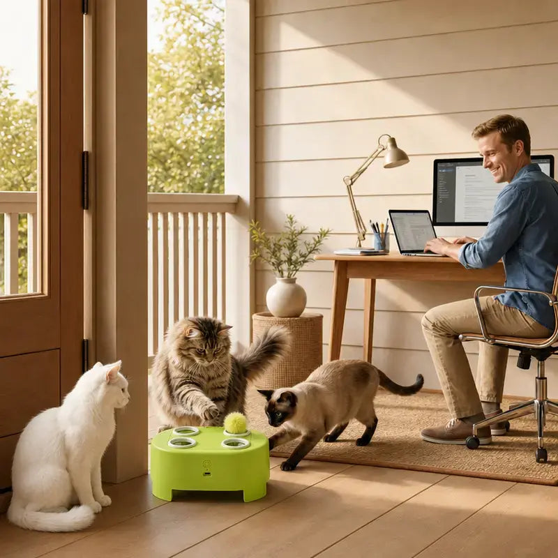 2-in-1 Interactive Cat Hunting Toy with Pop-Up Mice and Rotating Feather - USB-C Rechargeable for Indoor Engagement