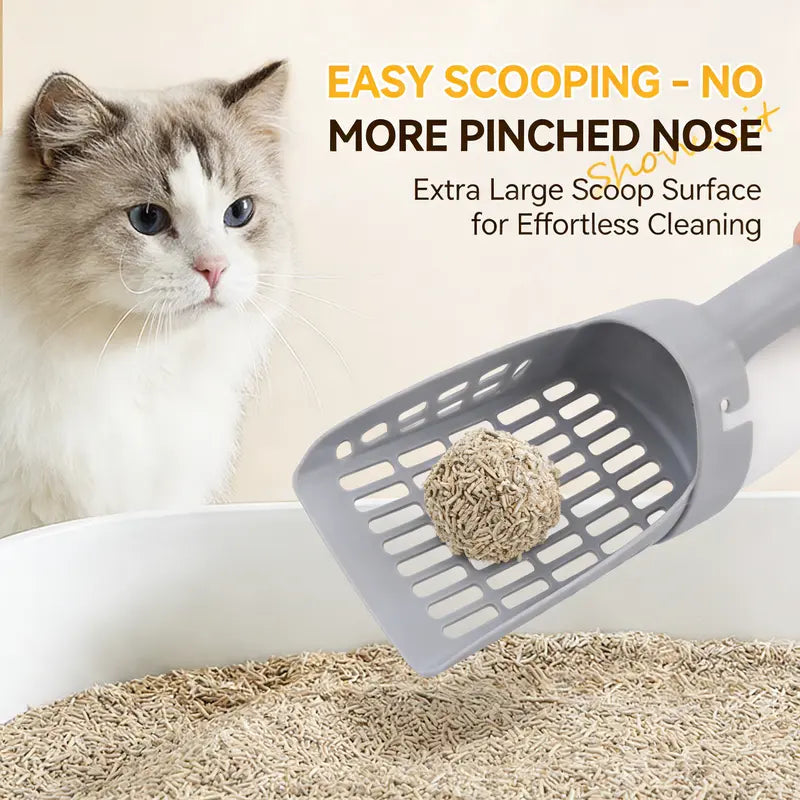 Portable Cat Litter Scoop for Litterbox - Durable PP Material Pet Waste Cleaning Tool with Preloaded Poop Bag Roll, Curved Handle, Porous Surface, Odor-Seal Trash Bag Sohochic