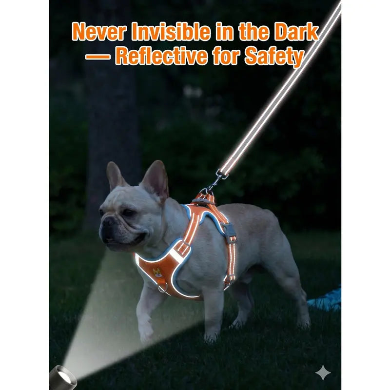 2 Pack Adjustable Pet Harness & Leash Set, Soft Suede Vest, Durable & Reflective, No-Tangle Leash for Easy Walking, Ideal for Daily Walks & Night Outdoor Use