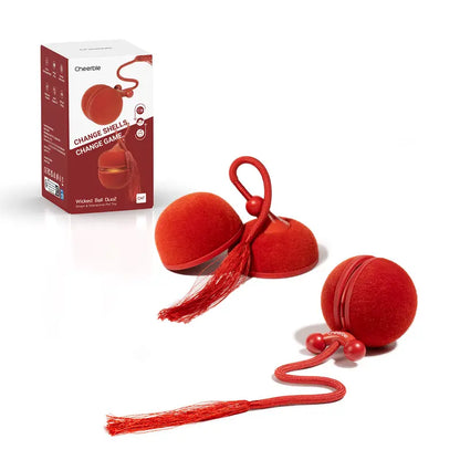 Cheerble 2 in 1 Interactive Cat Toys for Indoor Cats - Wicked Ball Duo2 Automatic Cat Toy, Dual Interchangeable Shells, Electric Cat Toy Ball with Chirping Sounds, Rechargeable Moving Kitten Toys