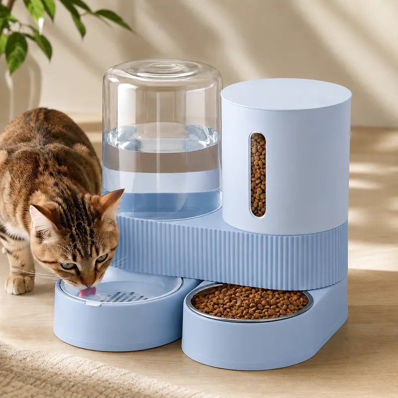 Kacoomi 2-Pack Automatic Gravity Feeder & Water Dispenser Set for Cats - 2.4L Auto-Refill Water, 88Oz Mess-Free Food, Large-Capacity Stainless Steel Bowl, Easy-Clean Materials, All Seasons Use