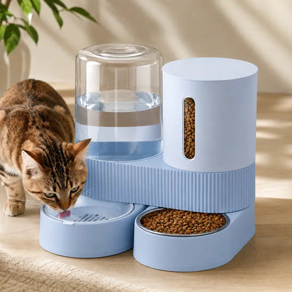 Kacoomi 2-Pack Automatic Gravity Feeder & Water Dispenser Set for Cats - 2.4L Auto-Refill Water, 88Oz Mess-Free Food, Large-Capacity Stainless Steel Bowl, Easy-Clean Materials, All Seasons Use