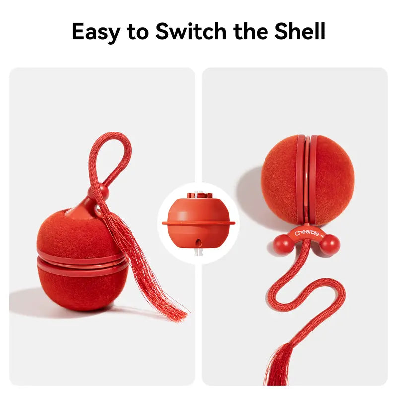 Cheerble 2 in 1 Interactive Cat Toys for Indoor Cats - Wicked Ball Duo2 Automatic Cat Toy, Dual Interchangeable Shells, Electric Cat Toy Ball with Chirping Sounds, Rechargeable Moving Kitten Toys
