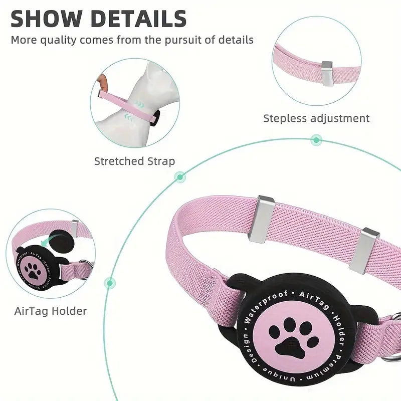 Smart Airtag Pet Collar for Kittens & Small Dogs - Adjustable Collars, 2-In-1 QR ID Tag, Elastic Strap Safety Gear, Reflective, Waterproof, Secure Hold, Customized Quick-Release Buckle, Indoor Use, Holiday Gift