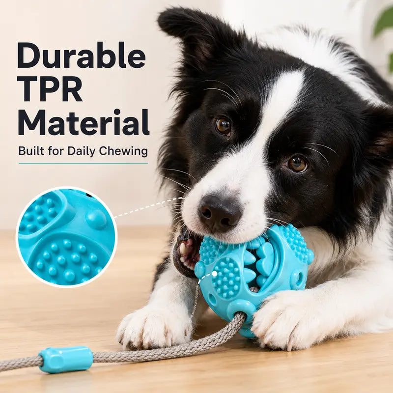 Durable Interactive Dog Chew Toy with Suction Cup, Treat Dispensing Tug and Puzzle Feeder for Puppies and Small to Medium Dogs, Ideal for Indoor Training and Self-Play Enrichment