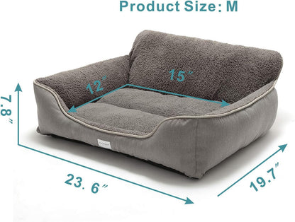 Rectangle Dog Bed - Washable and Warm with Anti-Slip Bottom for Small to Large Dogs (Medium, Grey)