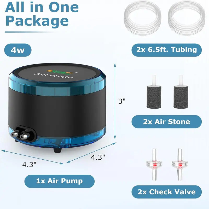 Hygger Aquarium Air Pump for Aquarium Fish - Dual Outlet, Quiet Powerful 4W/8W Plastic Body Fish Tank Aerator, Adjustable Oxygen Pump with Air Stone for Large Tanks up to 200 Gal