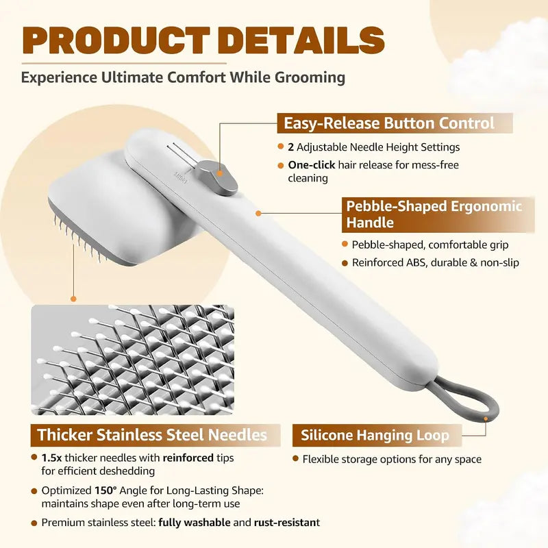 Self-Cleaning Deshedding Slicker Comb for Dogs and Cats - One-Click Release Grooming Brush for Effective Shedding Control and Easy Maintenance