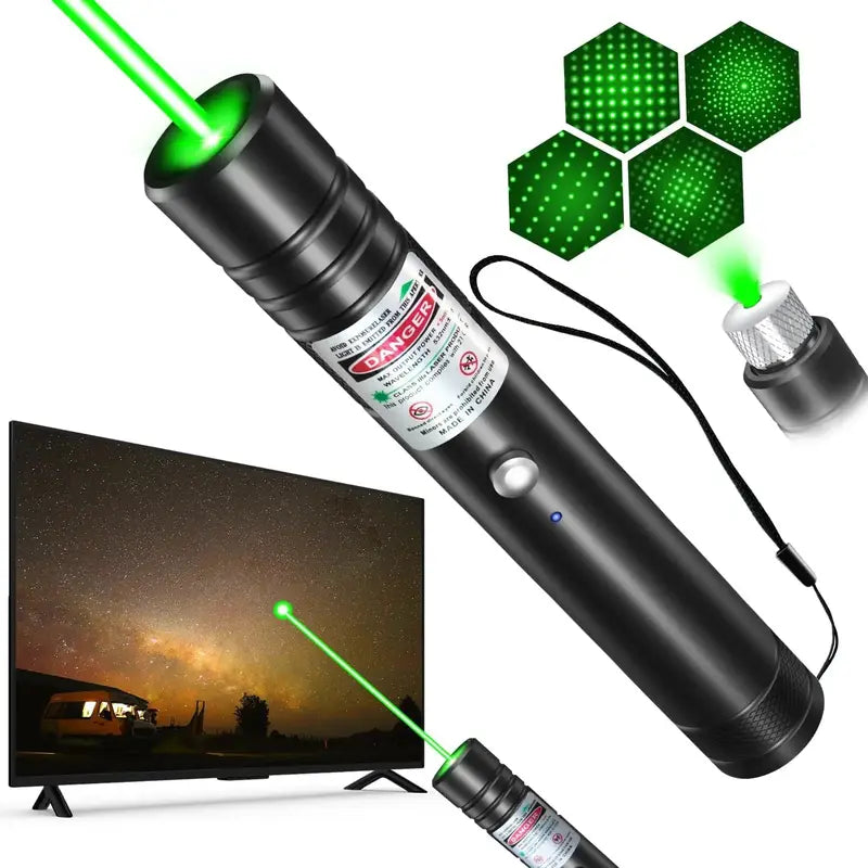 Rechargeable Green Laser Pointer and Line Light Flashlight for Long-Distance Use - Ideal for Presentations, TV/LED/LCD Screens, Office, Outdoors, and Pet Entertainment
