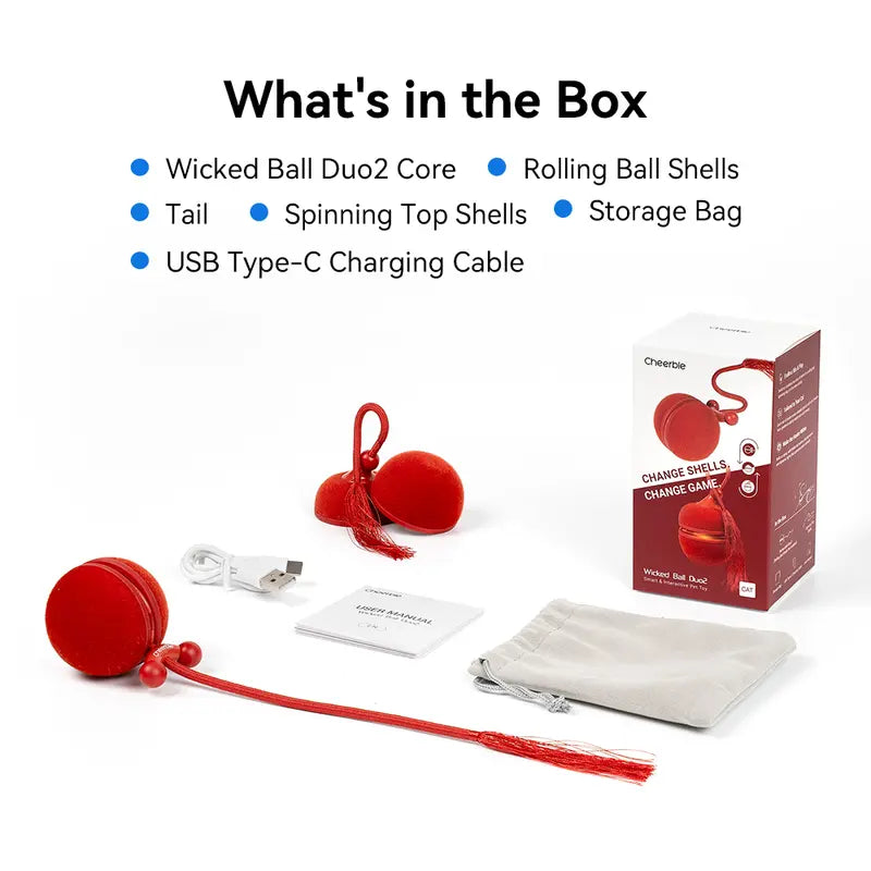 Cheerble 2 in 1 Interactive Cat Toys for Indoor Cats - Wicked Ball Duo2 Automatic Cat Toy, Dual Interchangeable Shells, Electric Cat Toy Ball with Chirping Sounds, Rechargeable Moving Kitten Toys