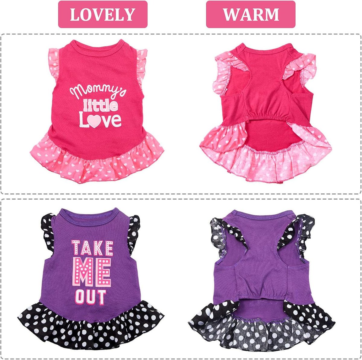 Love and Me 2-Piece Dog Dress Set for XS/S/M/L Sizes, Medium