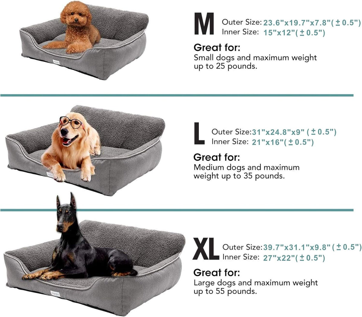 Rectangle Dog Bed - Washable and Warm with Anti-Slip Bottom for Small to Large Dogs (Medium, Grey)