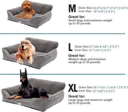 Rectangle Dog Bed - Washable and Warm with Anti-Slip Bottom for Small to Large Dogs (Medium, Grey)