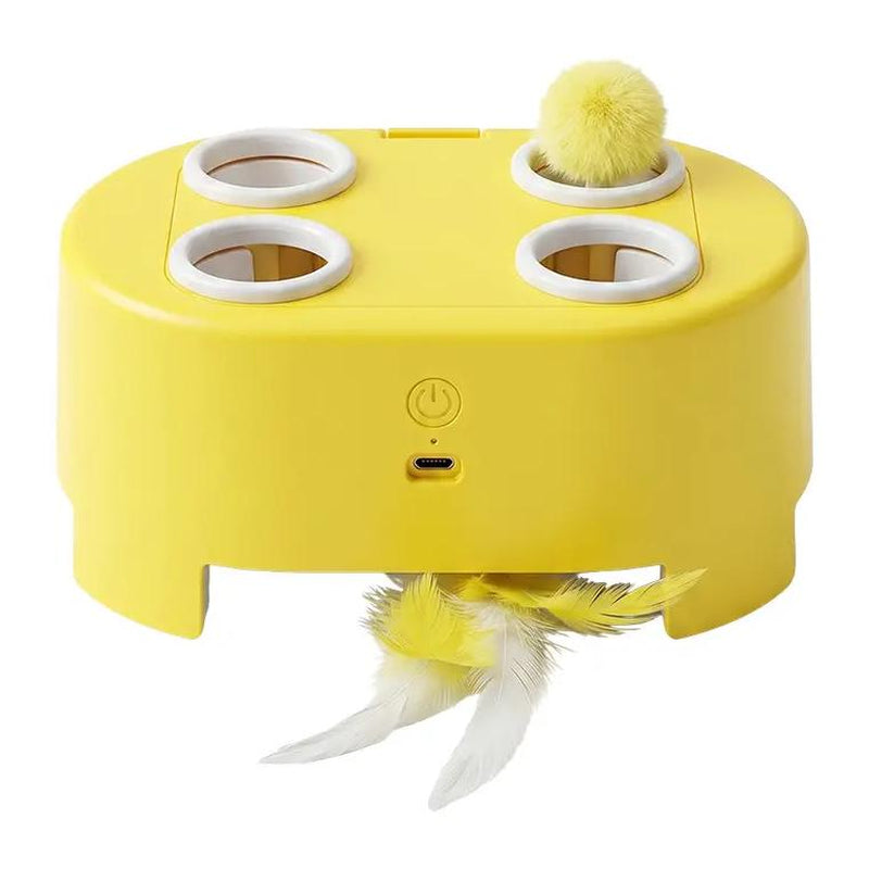 2-in-1 Interactive Cat Hunting Toy with Pop-Up Mice and Rotating Feather - USB-C Rechargeable for Indoor Engagement