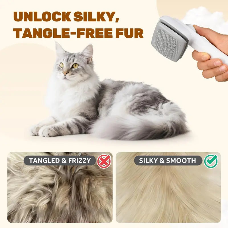 Self-Cleaning Deshedding Slicker Comb for Dogs and Cats - One-Click Release Grooming Brush for Effective Shedding Control and Easy Maintenance