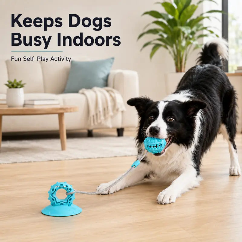 Durable Interactive Dog Chew Toy with Suction Cup, Treat Dispensing Tug and Puzzle Feeder for Puppies and Small to Medium Dogs, Ideal for Indoor Training and Self-Play Enrichment
