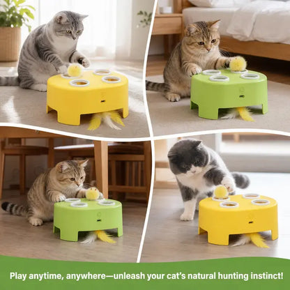 2-in-1 Interactive Cat Hunting Toy with Pop-Up Mice and Rotating Feather - USB-C Rechargeable for Indoor Engagement