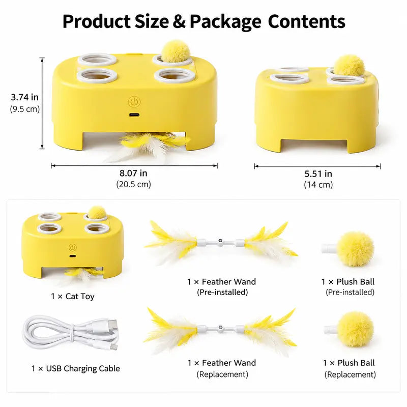 2-in-1 Interactive Cat Hunting Toy with Pop-Up Mice and Rotating Feather - USB-C Rechargeable for Indoor Engagement